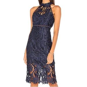 ⭐️Navy Blue Bardot Isa Lace Halter Dress